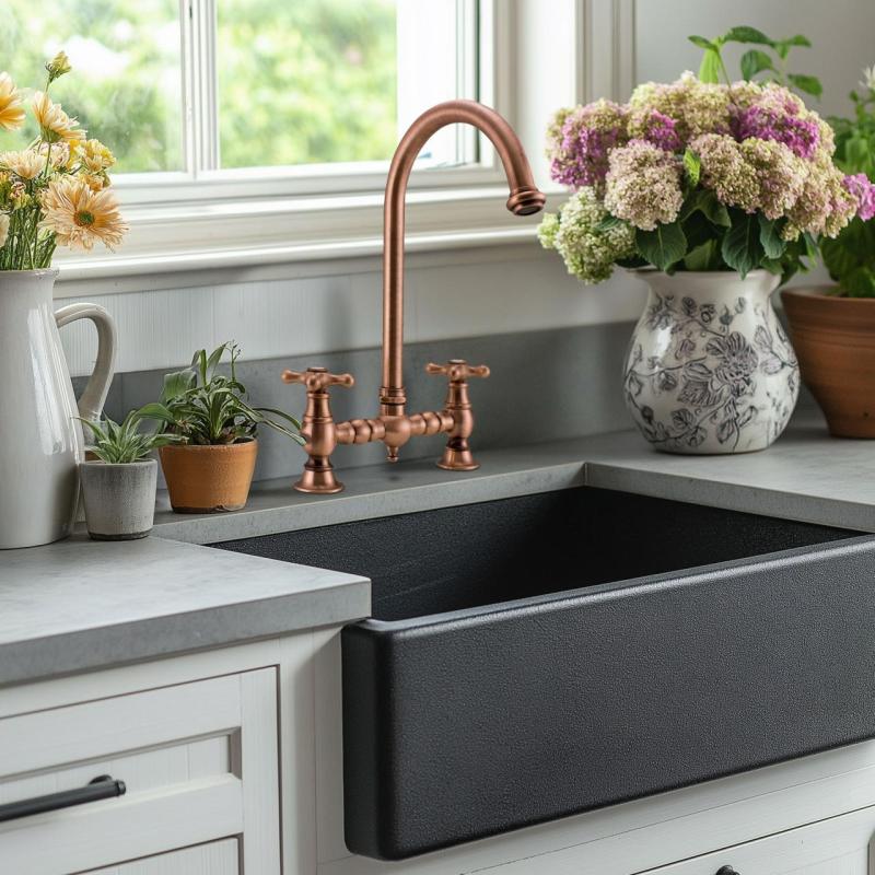 PB Nostalgická kuchyňská baterie s měděným povrchem, kulatým výtokem a hvězdicovými rukojeťmi 1208954670