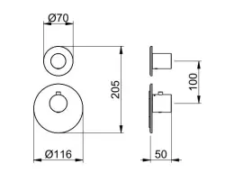 SB 316 AESTHETICS Kulatá vestavná termostatická baterie se 2 výstupy / přepínací ventil kompletně z nerezové oceli 1208954901