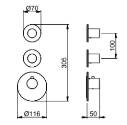 SB AESTHETICS kulatý vestavný termostatický ventil se 2 výstupy / 2 x uzavírací ventil chrom 1208954946