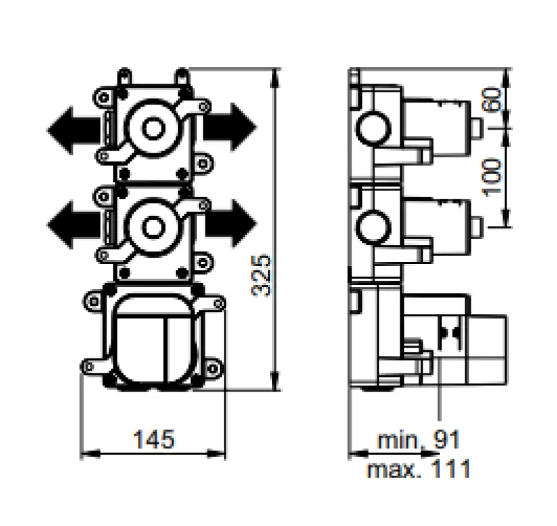 SB AESTHETICS Kulatý vestavěný termostatický ventil se 4 výstupy/ 2x zastavovací přepínací ventil matná černá 1208954961
