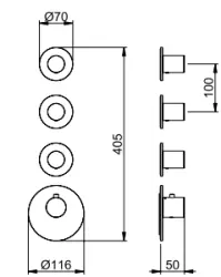 SB AESTHETICS Kulatý vestavný termostatický ventil se 3 výstupy / 3x uzavírací ventil chrom 1208954968