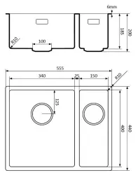Lorreine White Quartz 1,5 jeden a půl dřezu 3415 cm podstavba plochá montáž bílá s bílým sítkem 1208955084