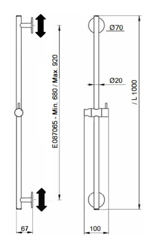 SB Rubinetterie Universale L 1000 Flexi Round posuvná tyč matná černá 1208955232