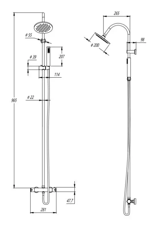 Aquadesign Orly sprchová souprava s termostatem a dešťovou sprchou, chrom