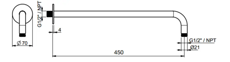 SB Round 316 nástěnná sprchová ramena kulatá 45 cm PVD gun metal 1208955314