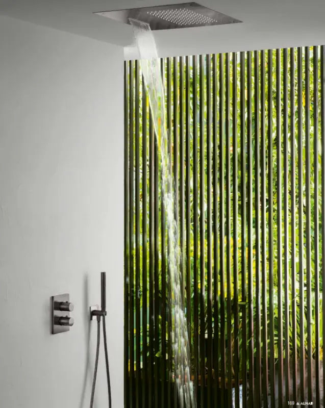 SB Square 316 vestavná dešťová sprcha s golfovým sprejem 38x38cm PVD gun metal 1208955326