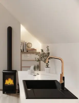Aquadesign Cesena žulový dřez s odkapávačem, oboustranný, barva černá