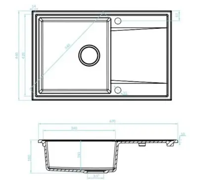 Aquadesign Cesena žulový dřez s odkapávačem, oboustranný, barva černá