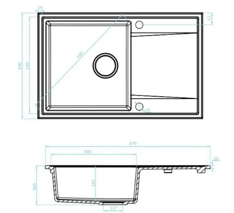Aquadesign Cesena žulový dřez s odkapávačem, oboustranný, barva černá