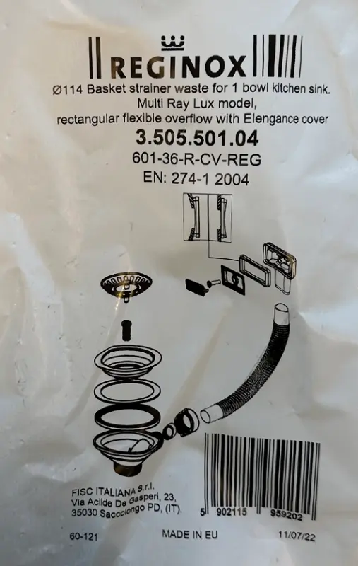 Reginox nerezové odtokové příslušenství pro model Amsterdam a Texel 1208955830
