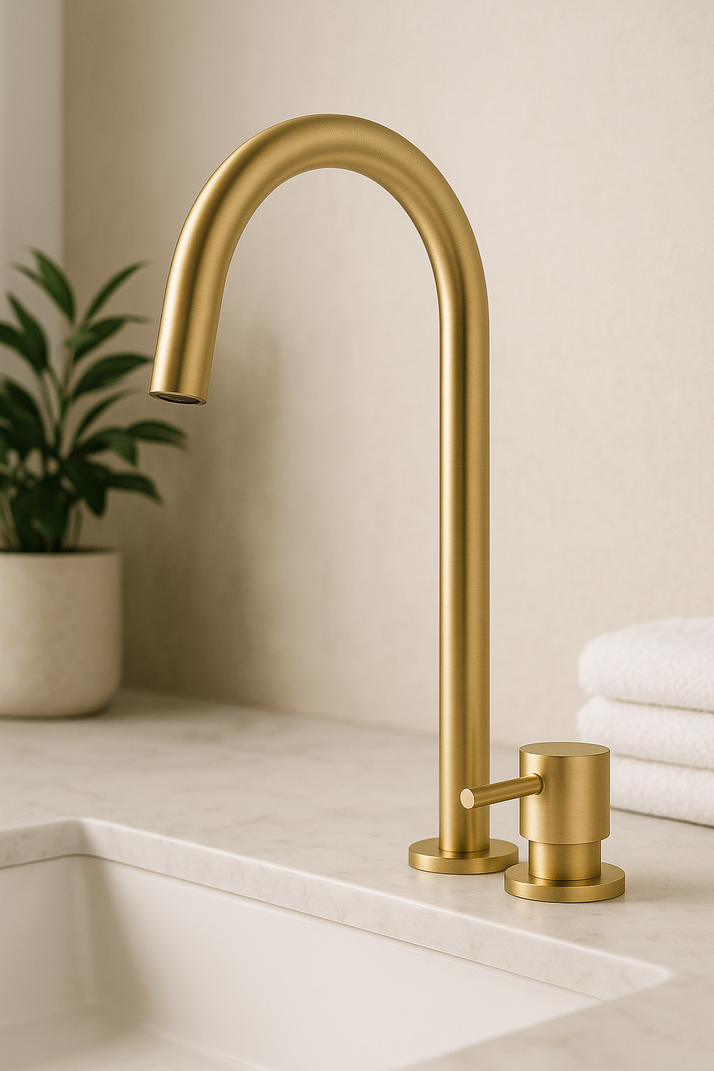 Waterevolution Flow 2otvorová umyvadlová baterie s vysokým U 200 mm výtokem Light Gold T1122UWGE