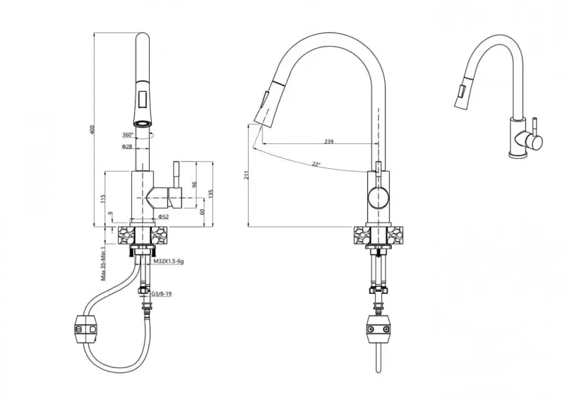 Quadri Leeds kuchyňská baterie s výsuvnou sprchou se 2 režimy, matná černá 1208955907