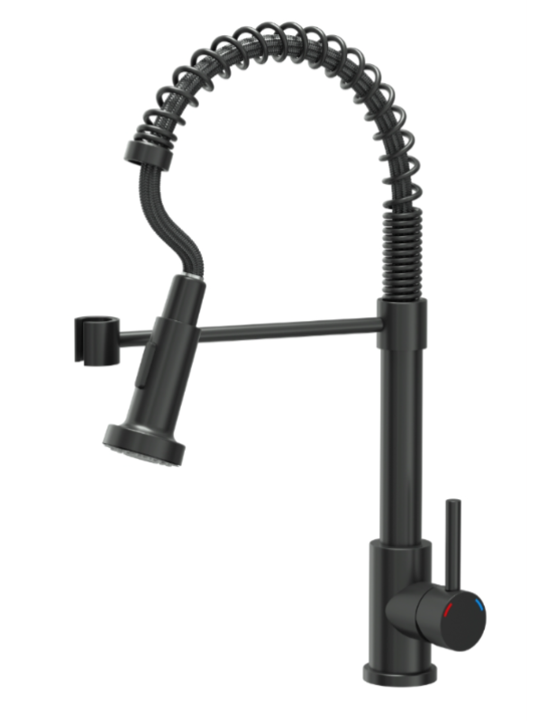 Quadri Derby kuchyňská baterie s flexibilním výtokem a sprchou se 2 druhy proudů matná černá 1208955917.