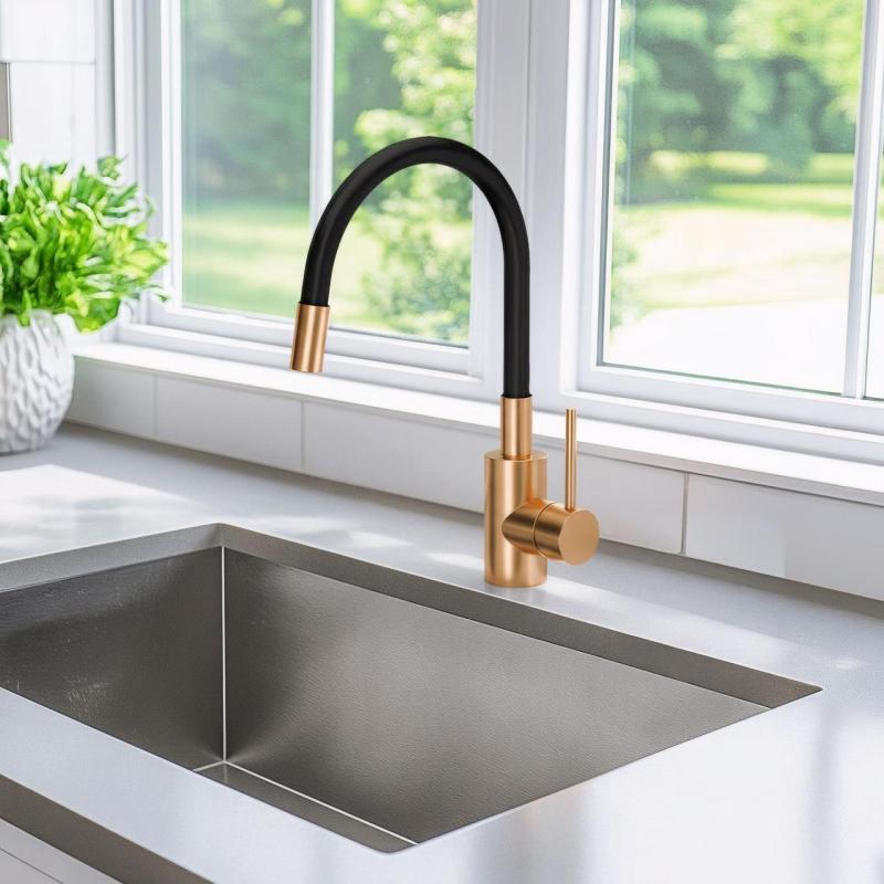 Quadri Bristol kuchyňská baterie s flexibilním černým výtokem PVD kartáčovaná měď 1208955984