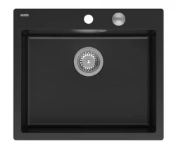 Quadri Sheffield černý granitový rovný dřez 57x50cm s otvorem pro kohoutek 1208956075