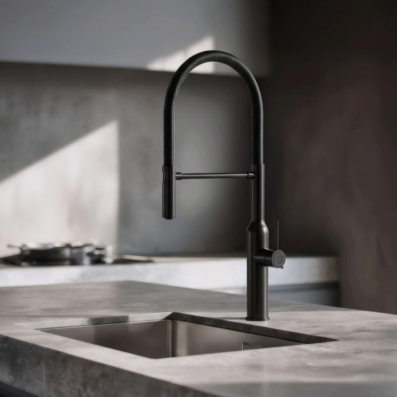 Quadri Stamford vysoká kuchyňská baterie s flexibilním výtokem matná černá 1208956079