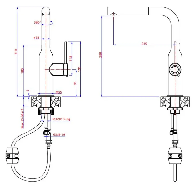 Quadri Stamford kuchyňská baterie zlatá s vytahovací sprchou 1208956084