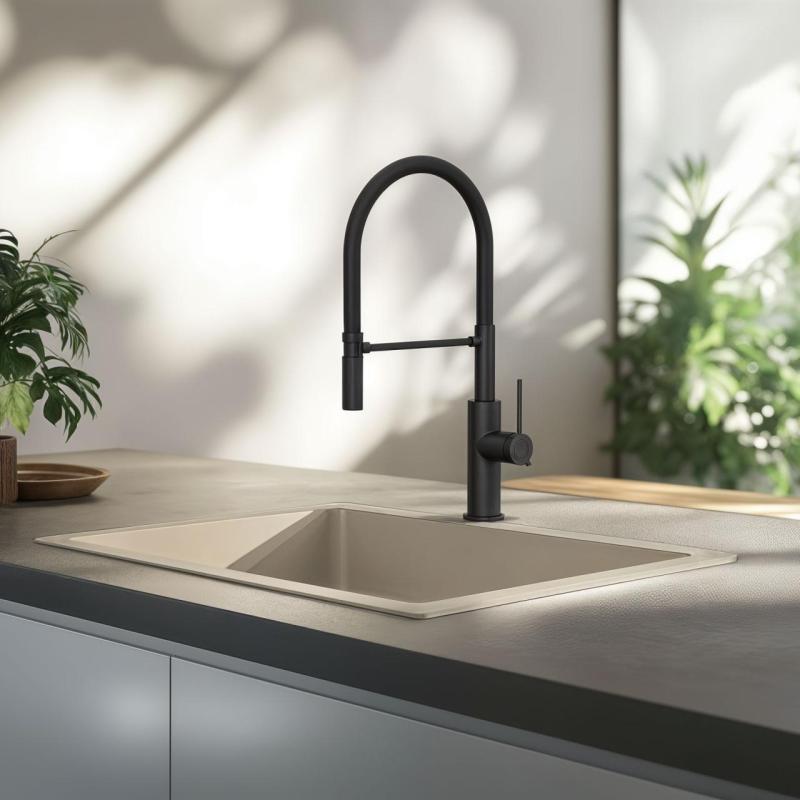 Quadri Retford kuchyňská baterie matná černá s flexibilním výtokem černá 1208956090