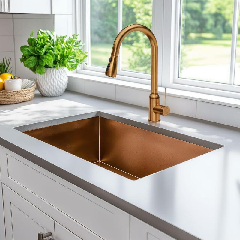 Quadri Stamford kuchyňská baterie měděná s vyjímatelným výtokem a rozprašovačem 1208956094