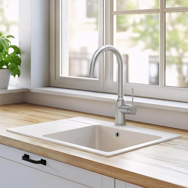 Quadri Stamford kuchyňská baterie z nerezové oceli s otočným kulatým výtokem 1208956109