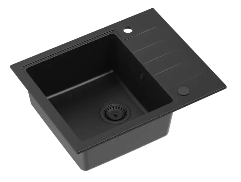 Quadri Cardigan černý granitový vestavný dřez s černou zátkou s odkapávací plochou, oboustranný, 62x50 cm, 1208956163