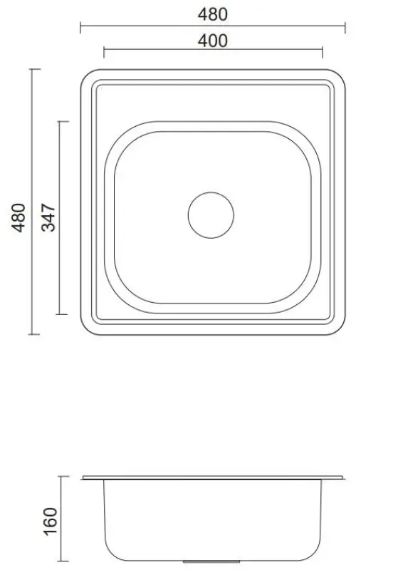 Aquadesign Basic čtvercový nerezový dřez 48 x 48 cm, povrchová montáž s otvorem pro baterii 1208956284
