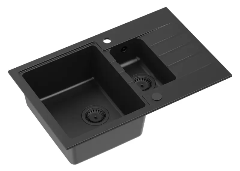 Quadri Cardigan černý 1,5 žulový vestavný dřez s odkapávací plochou oboustranný 78x50cm s černou zátkou 1208956315
