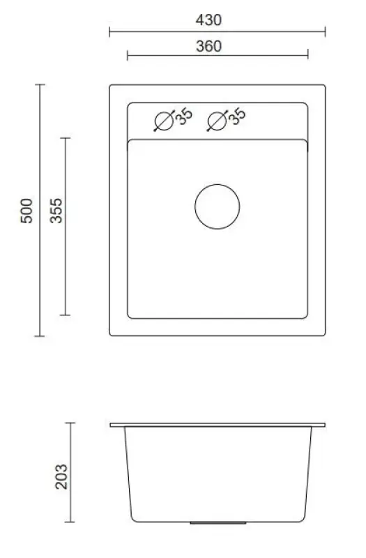 Quadri Londýn žulový antracitový dřez 43x50 cm s otvorem pro baterii 1208956318