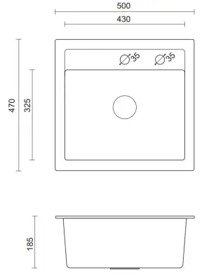 Quadri London granite sand beige sink 50x47 cm with tap hole inset 1208956321