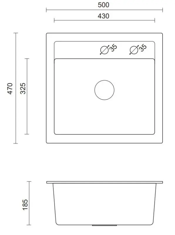 Quadri Londýn žulový pískově béžový dřez 50x47 cm s otvorem pro baterii, nástavec 1208956321