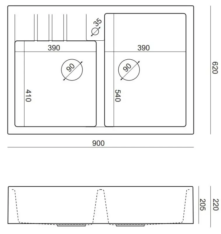 Quadri Minister Dvojité umyvadlo antracit venkovský model 90x62cm 1208956322