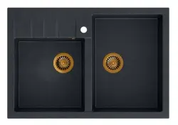 Quadri Minister Dvojitý Dřez antracit venkovský model 90x62cm s měděnými zátkami 1208956324
