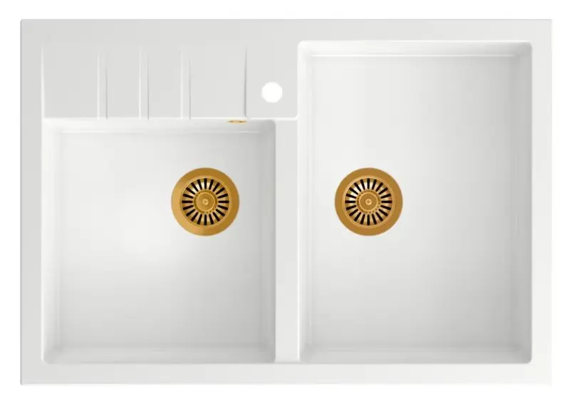 Quadri Minister Dvojité Umyvadlo bílý venkovský styl 90x62cm s měděnou zátkou a přepadem 1208956329