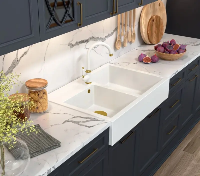 Quadri Minister Dvojité Umyvadlo bílý venkovský styl 90x62cm s měděnou zátkou a přepadem 1208956329