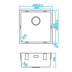 CARESSI Basic Line dřez z nerezové oceli 40x40 s inovativním integrovaným špuntem CABLPP40R10