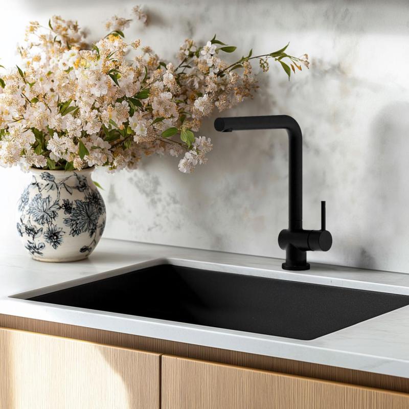 Černý dřez 50x40cm podstavný, vestavný a plochý s nerezovým uzávěrem 1208956395