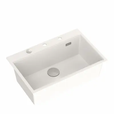 Quadri bílý tvrdý žulový dřez na desku 76x50 cm včetně příslušenství 1208956409