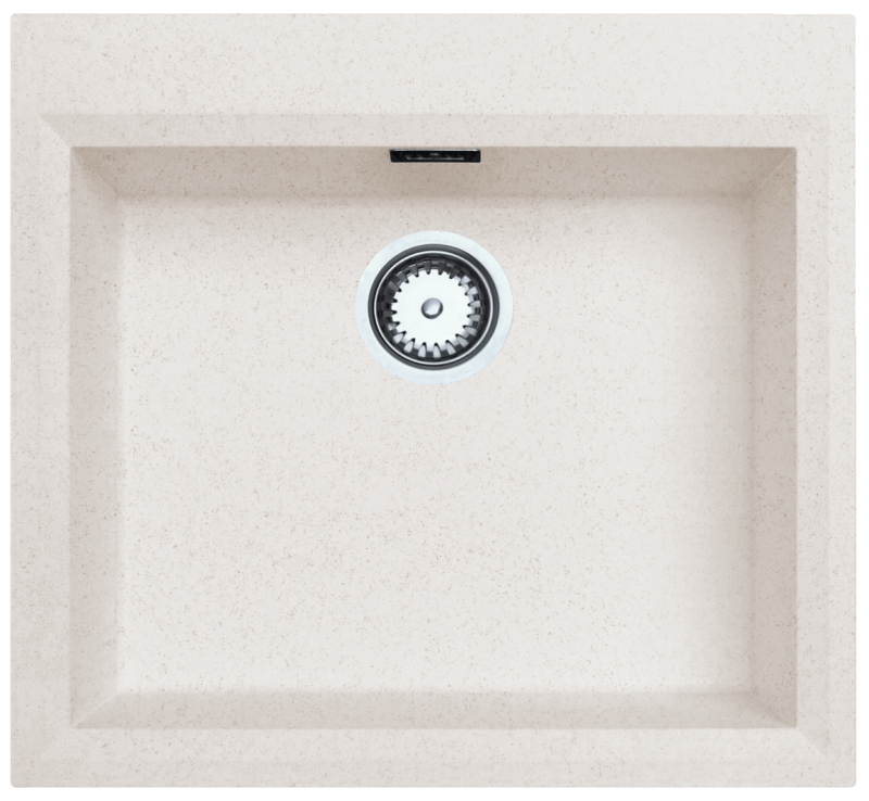 Pískový krémový dřez 58x53 cm s otvorem pro baterii a nerezovou zátkou 1208956773