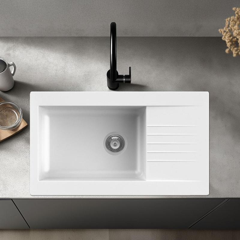 Ausmann Fibre velký bílý plastový dřez, oboustranný s odkapávačem, k montáži na povrch, 86x50 cm, 1208956782