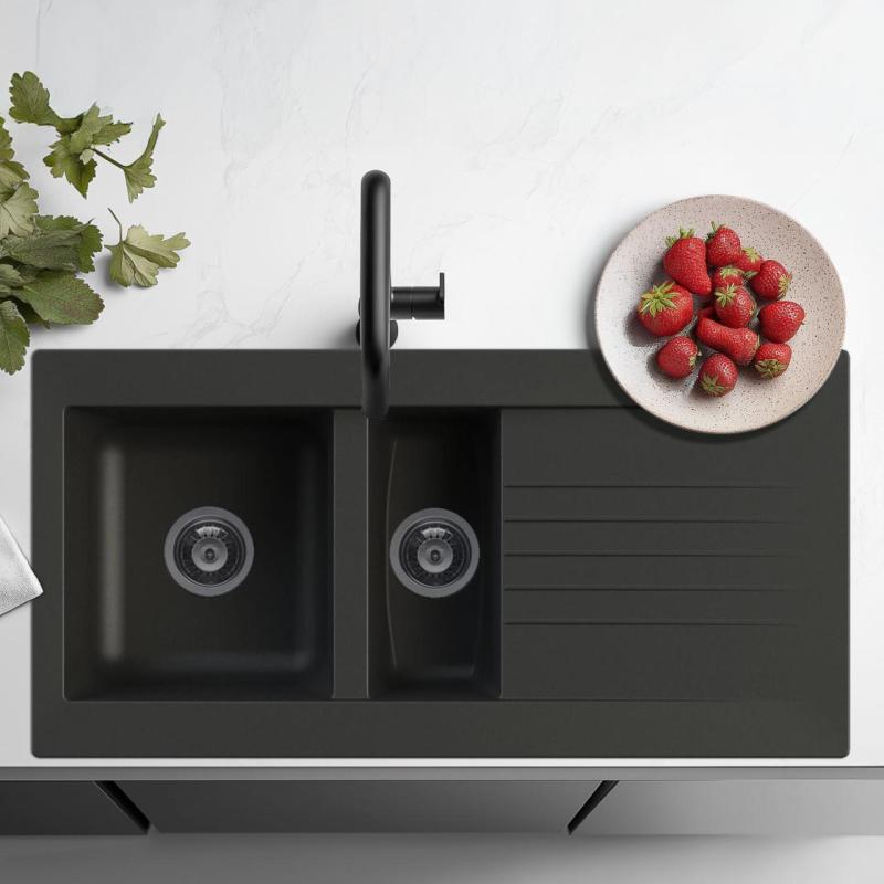 Ausmann Fibre 1,5 černý plastový dřez otočný s odkapávačem, povrchová úprava 100x50 cm 1208956783