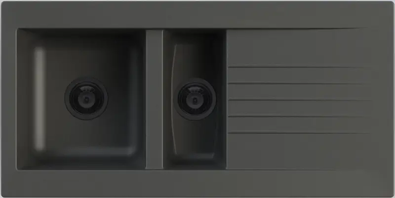 Ausmann Fibre 1,5 černý plastový dřez, oboustranný, s odkapávačem, povrchová montáž, 100 x 50 cm, s černou zátkou 1208956784