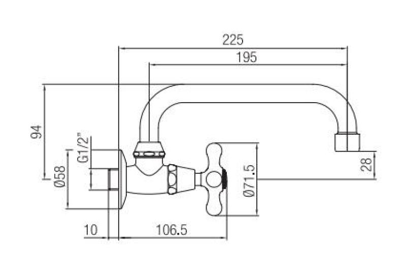 PB klasický nástěnný fontánový kohoutek s hvězdicovou rukojetí na studenou vodu a otočným výtokem bronz 1208956897