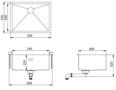 Ausmann Turt stainless steel sink 54x40 undermount flush-mounted or inset 1208956950