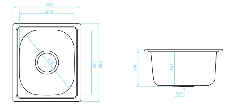 Ausmann Basic malý nerezový umyvadlo na pracovní desku 33x38 cm včetně sifonu 1208956972