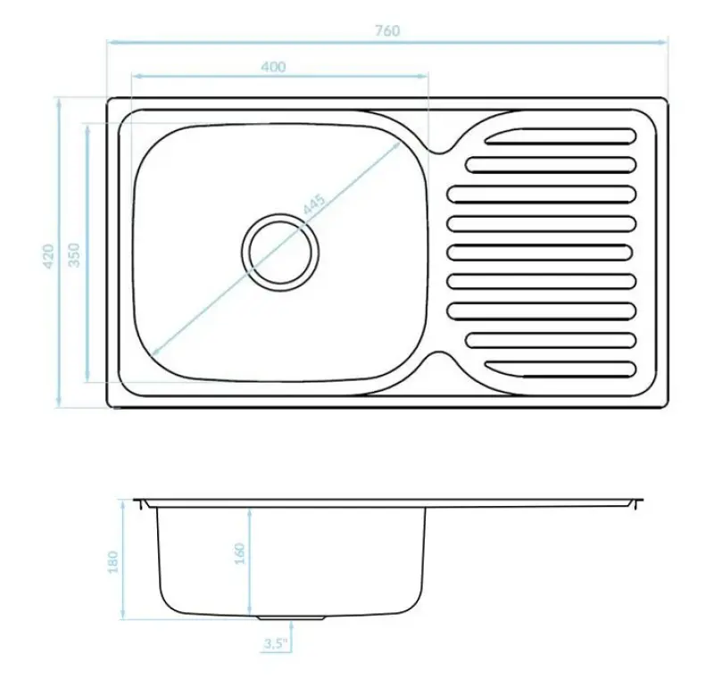 Ausmann Basic nerezový vestavný dřez s odkapávací plochou, oboustranný, 76x42 cm, včetně sifonu 1208956978