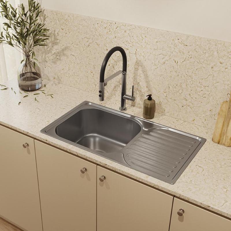 Ausmann Basic nerezový vestavný dřez s odkapávací plochou, oboustranný, 76x42 cm, včetně sifonu 1208956978