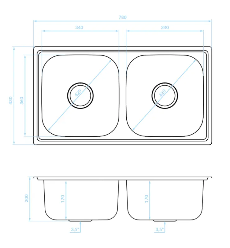 Ausmann Basic dvojitý nerezový vestavný dřez 78x43 cm včetně sifonu 1208956995