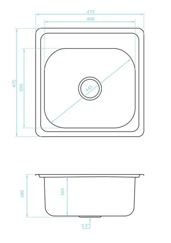 Ausmann Basic nerezový vestavný dřez 48x48 cm s otvorem pro baterii včetně sifonu 1208957000