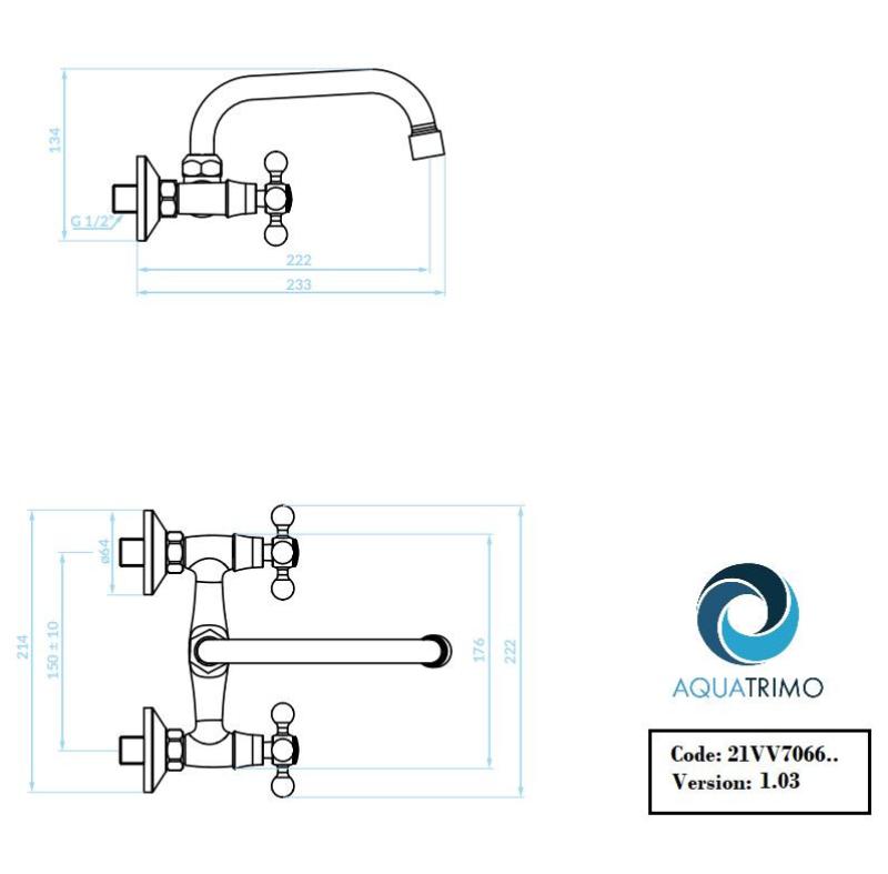 AquaTrimo Vivaldi klasická bronzová kuchyňská nástěnná baterie s horním výtokem 21VV7066BN