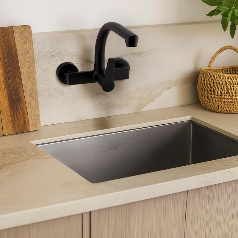 AquaTrimo Chopin kuchyňská nástěnná baterie s horním výtokem matná černá 21CP7073SW